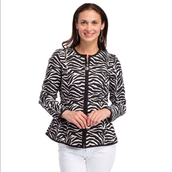TRIMDIN Serengeti Collection Reversible Zebra Peplum Blazer Black White Zip XS - Picture 1 of 10